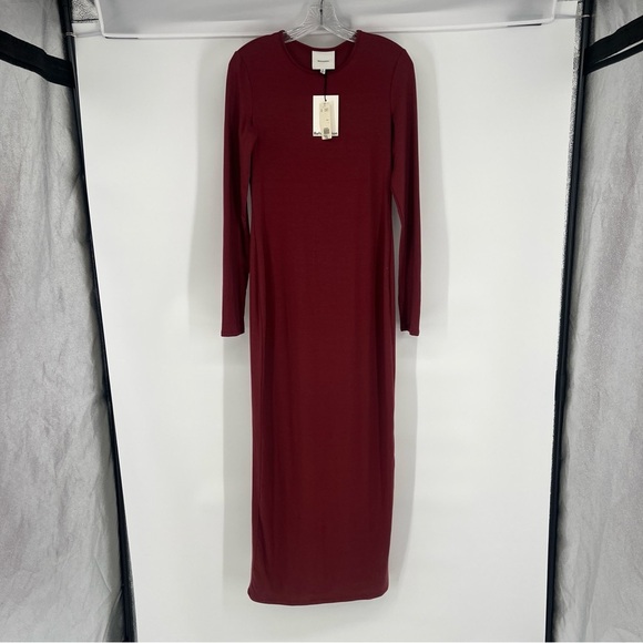Reformation Tommie Red Maroon Long Sleeve Crew Neck Stretchy Maxi Dress M NWT - Picture 1 of 7